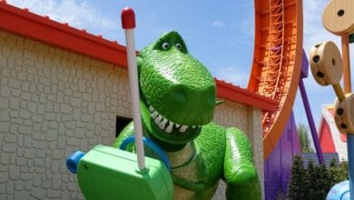 Rex with a walkie-talkie at Toy Story Land in Disney’s Hollywood Studios.