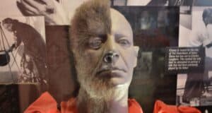 Lon Chaney Jr.’s werewolf makeup from The Wolf Man on display at the Hollywood Museum.