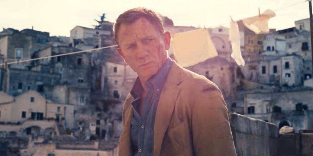 James Bond at a hillside village.