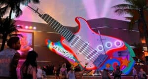 Giant guitar sign for Rock ‘n’ Roller Coaster at Disney’s Hollywood Studios.