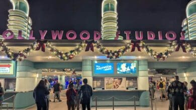 Disney’s Hollywood Studios entrance decked out for Disney Jollywood Nights in 2026.