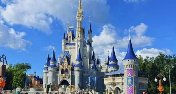 Cinderella Castle at Magic Kingdom decorated for Thanksgiving.