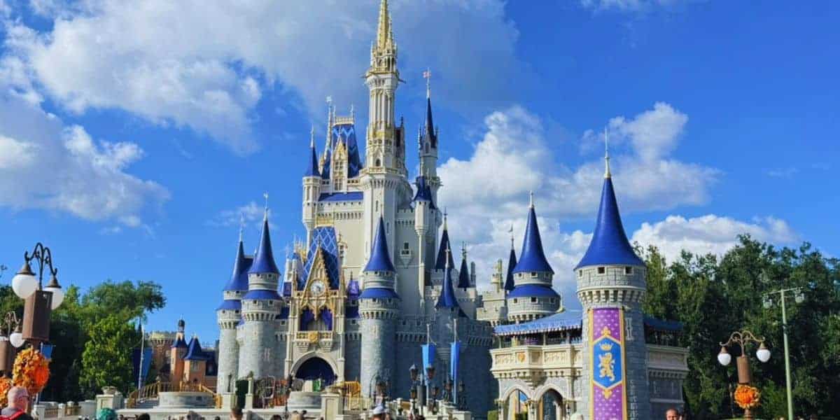 Cinderella Castle at Magic Kingdom decorated for Thanksgiving.