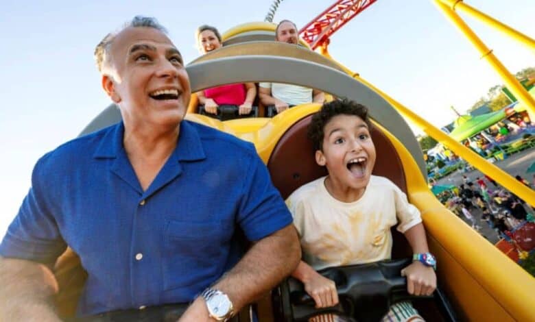 A family rides Slinky Dog Dash at Disney World.