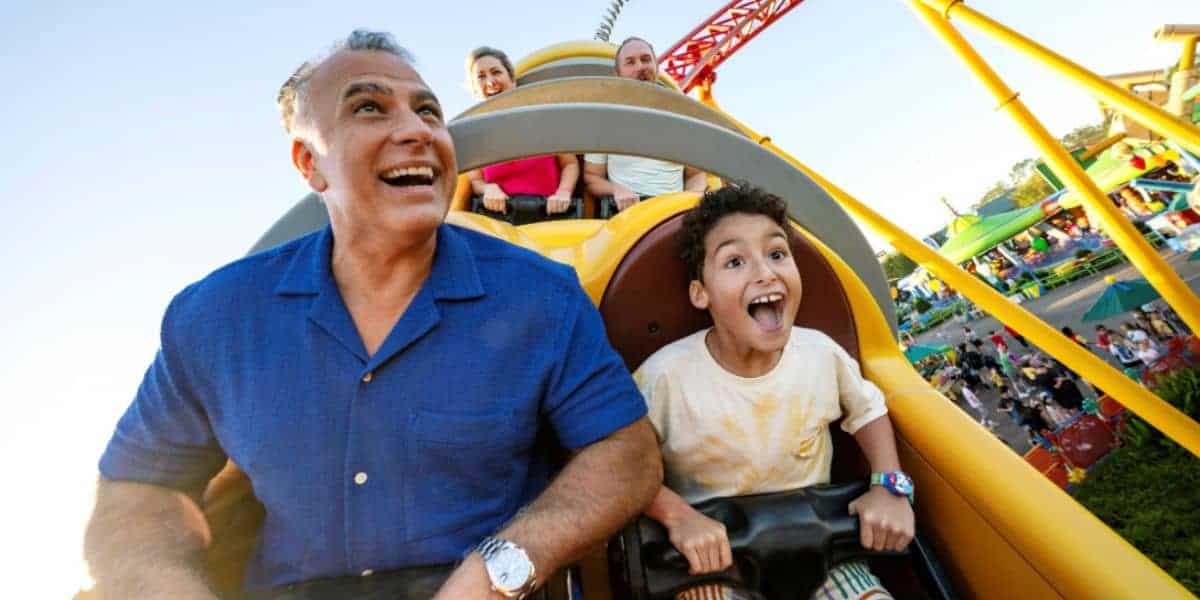 A family rides Slinky Dog Dash at Disney World.