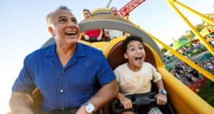 A family on the Slinky Dog Dash at Disney’s Hollywood Studios during a 2026 vacation.