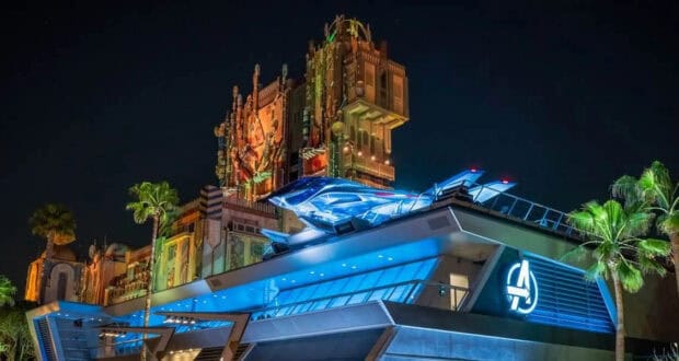 Guardians of the Galaxy – Mission: BREAKOUT! and the Avengers Quinjet at Avengers Campus.