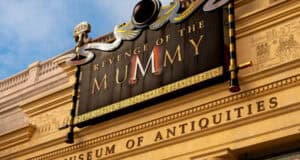 Revenge of the Mummy entrance sign at Universal Orlando.