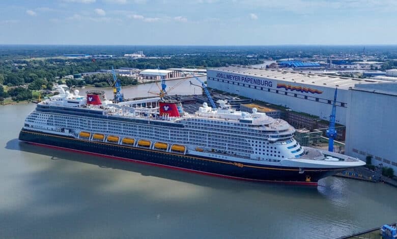 The Disney Treasure docked at the Meyer Werft shipyard in Papenburg.