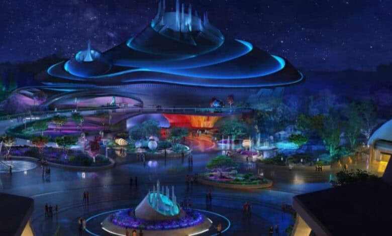 TRON Lightcycle / Run glowing at night in Magic Kingdom.