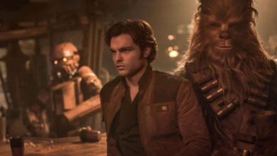 Han Solo and Chewbacca at Oga’s Cantina in Star Wars: Galaxy’s Edge.