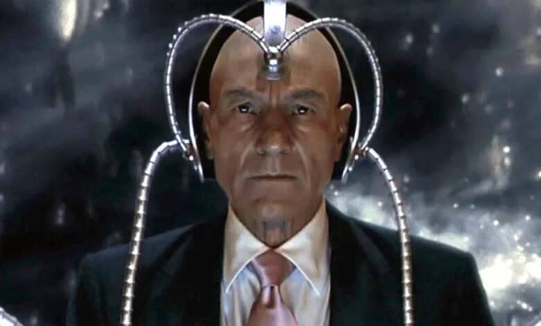 Marvel Legend Professor Charles Xavier wearing his iconic Cerebro helmet.