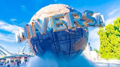 Universal Studios globe at the entrance to Universal Studios.