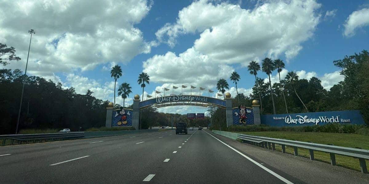 The Walt Disney World entrance archway during winter.