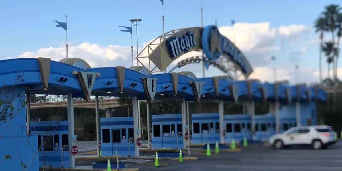 Magic Kingdom auto plaza entrance after a car accident.