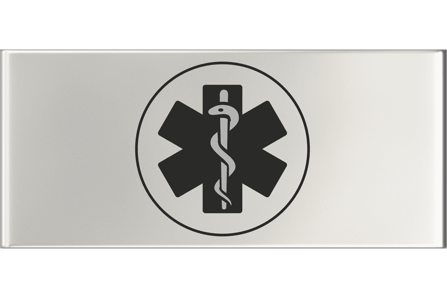 Sidetag 1/2 maratonløbemedalje, gråt design med medicinsk symbol