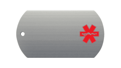 Dog Tag med medicinsk logo (Caduceus): Sølvmetal ID armbånd med rødt medicinsk symbol