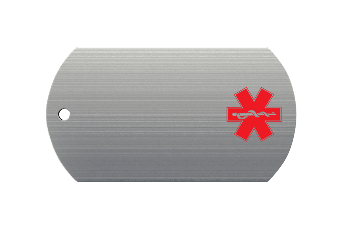 Dog tag i rustfrit stål med rødt medicinsk logo (Caduceus)