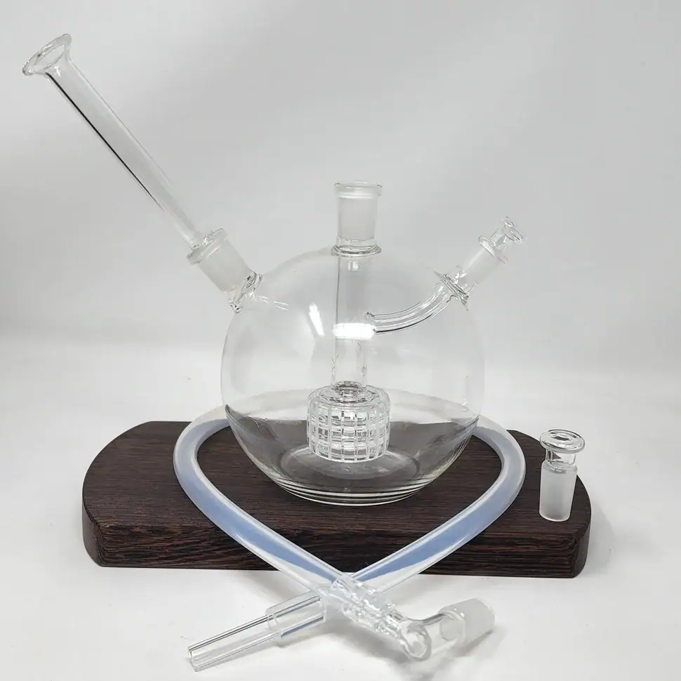 Orb V2 spherical glass bubbler for dry herb vaporizers with base, percolator, and whip attachment