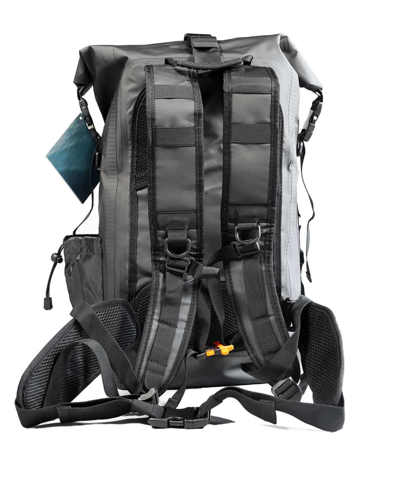 Waterproof backpack with multiple compartments and adjustable straps for outdoor use.