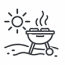 beach bbqs icon Portable grill on a beach with a scenic ocean view.