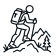 hiking icon Hiker with waterproof backpack climbing mountain trail in outdoor landscape.