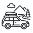road trips icon Packing for road trips is easier with packing cubes icon.