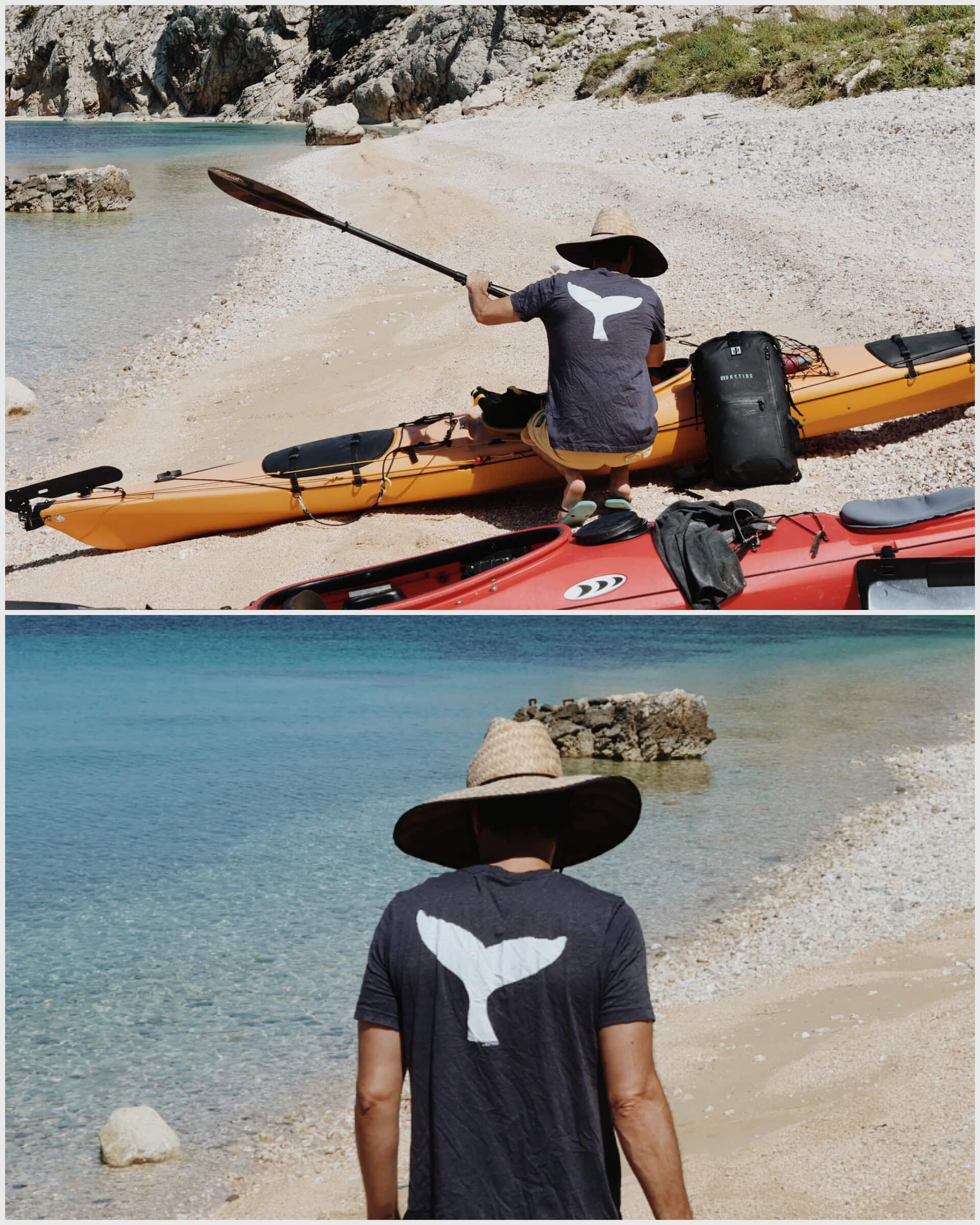 DryTide Waterproof Gear for Water Adventures whale tail tee on the beach