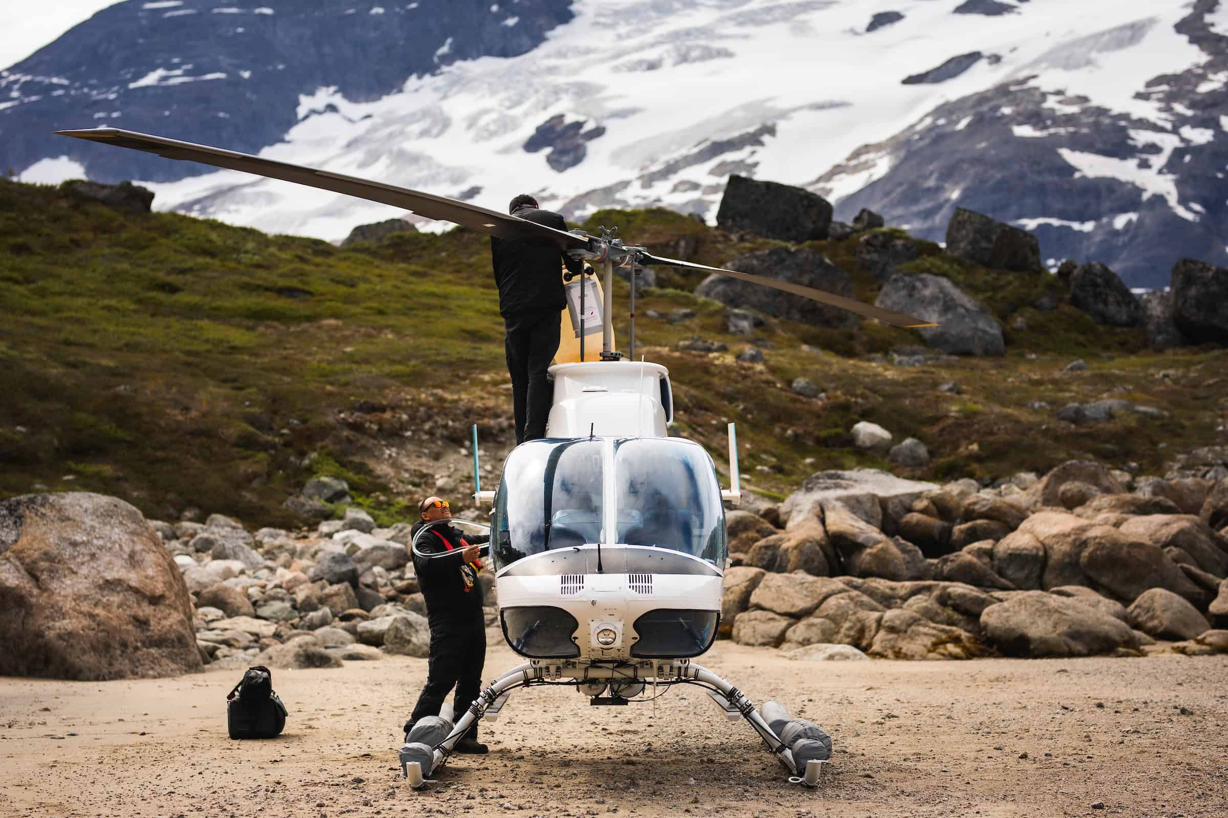 Semeq Helicopter fueling gas in the nature.