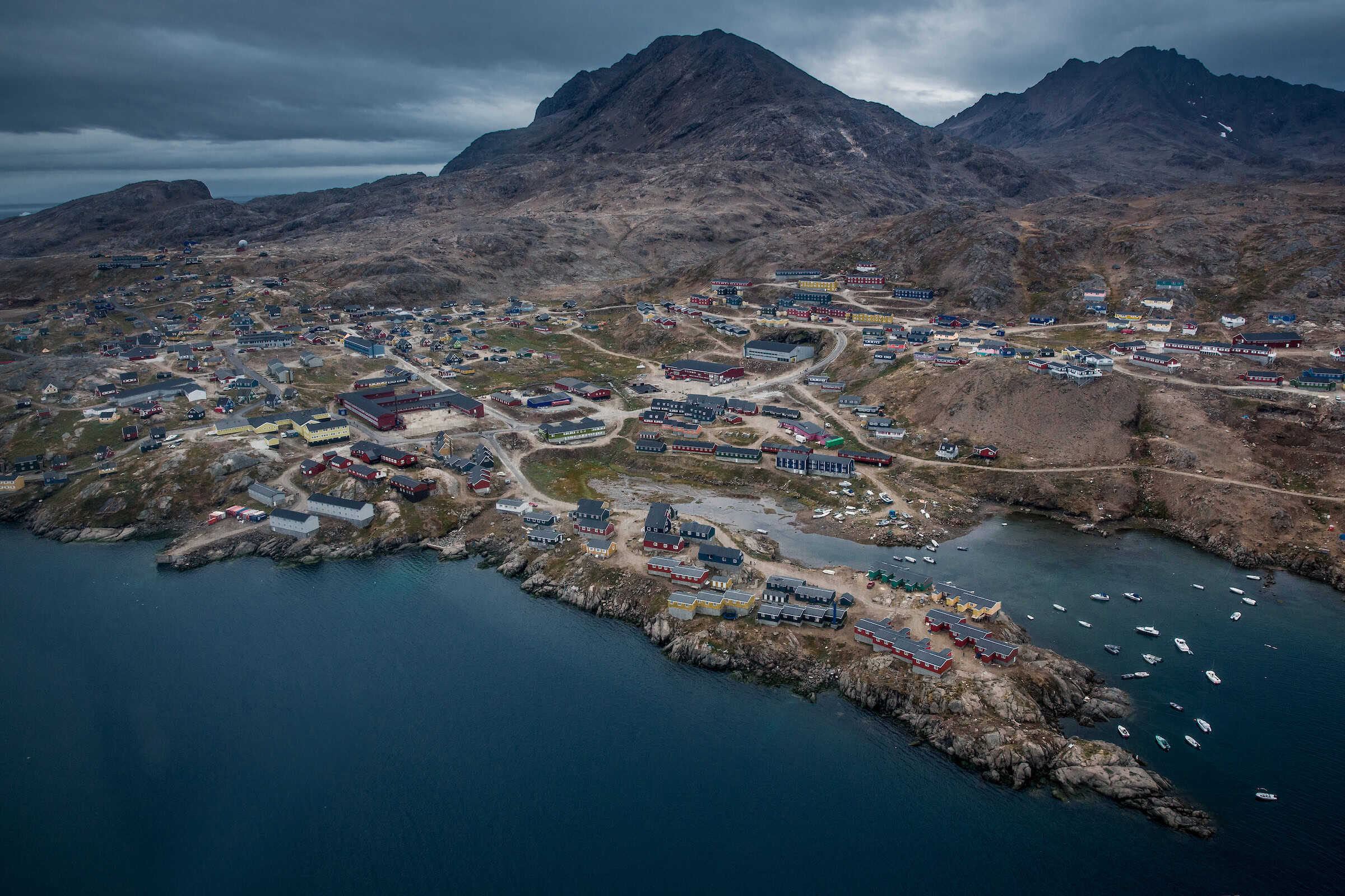 An areal view of Tasiilaq from a flightseeing trip with Air Greenland in East Greenland. Photo by Mads Pihl / Air Zafari - Visit Greenland