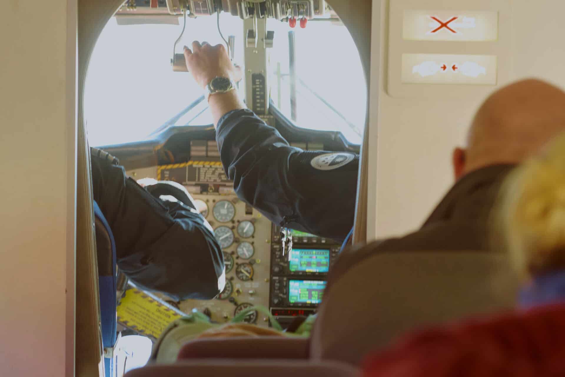 Inside Norlandair's Twin Otter during landing approach to Nerlerit Inaat.