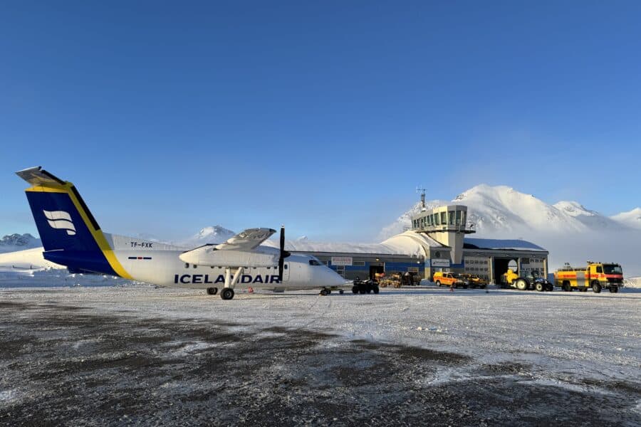 Icelandair aircraft at Kulusuk International Airport.