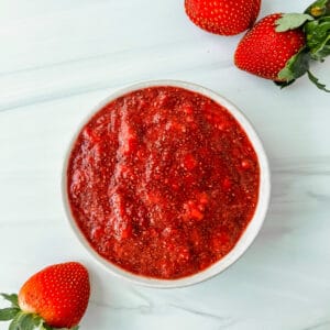 This is a photo of the easy strawberry chia jam in a bowl