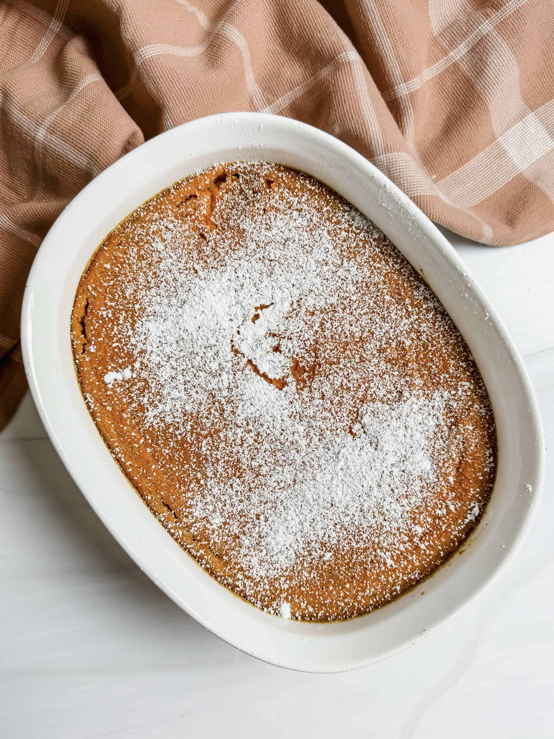 this is a top view of my easy and delicious gluten-free carrot souffle 