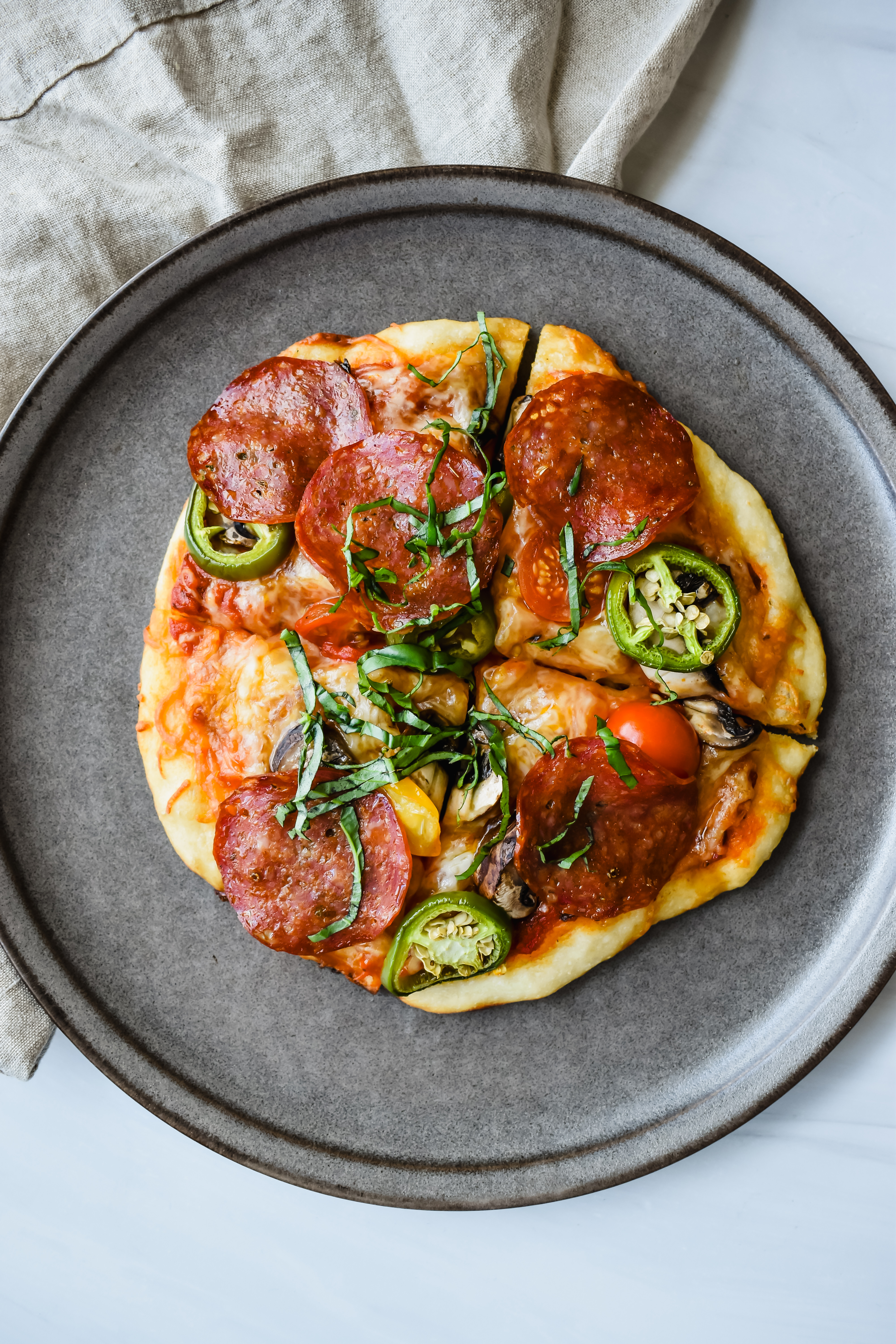 this is a top view of my sliced pizza. 