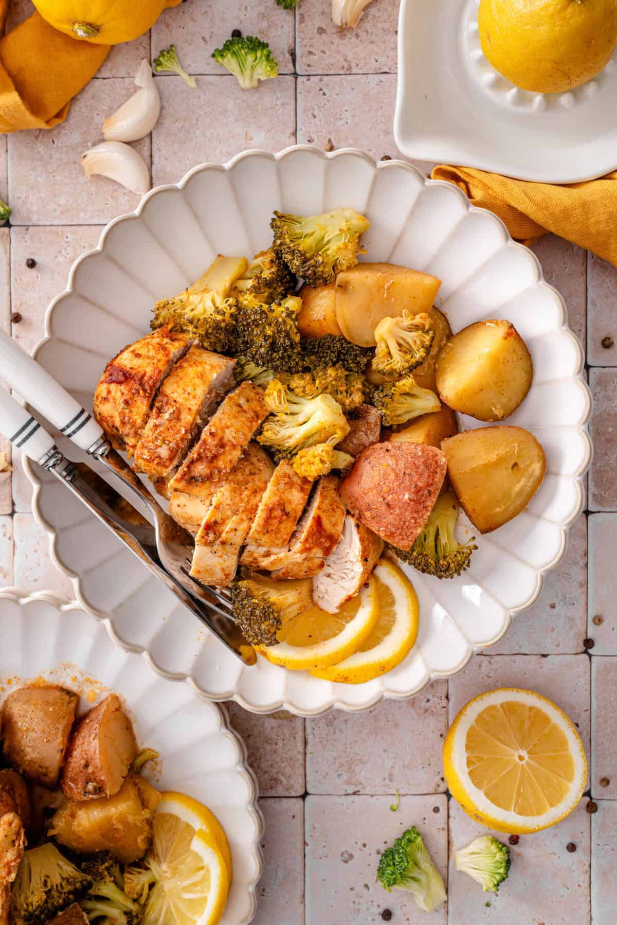 this is a top view of my crockpot lemon chicken and veggies in a bowl