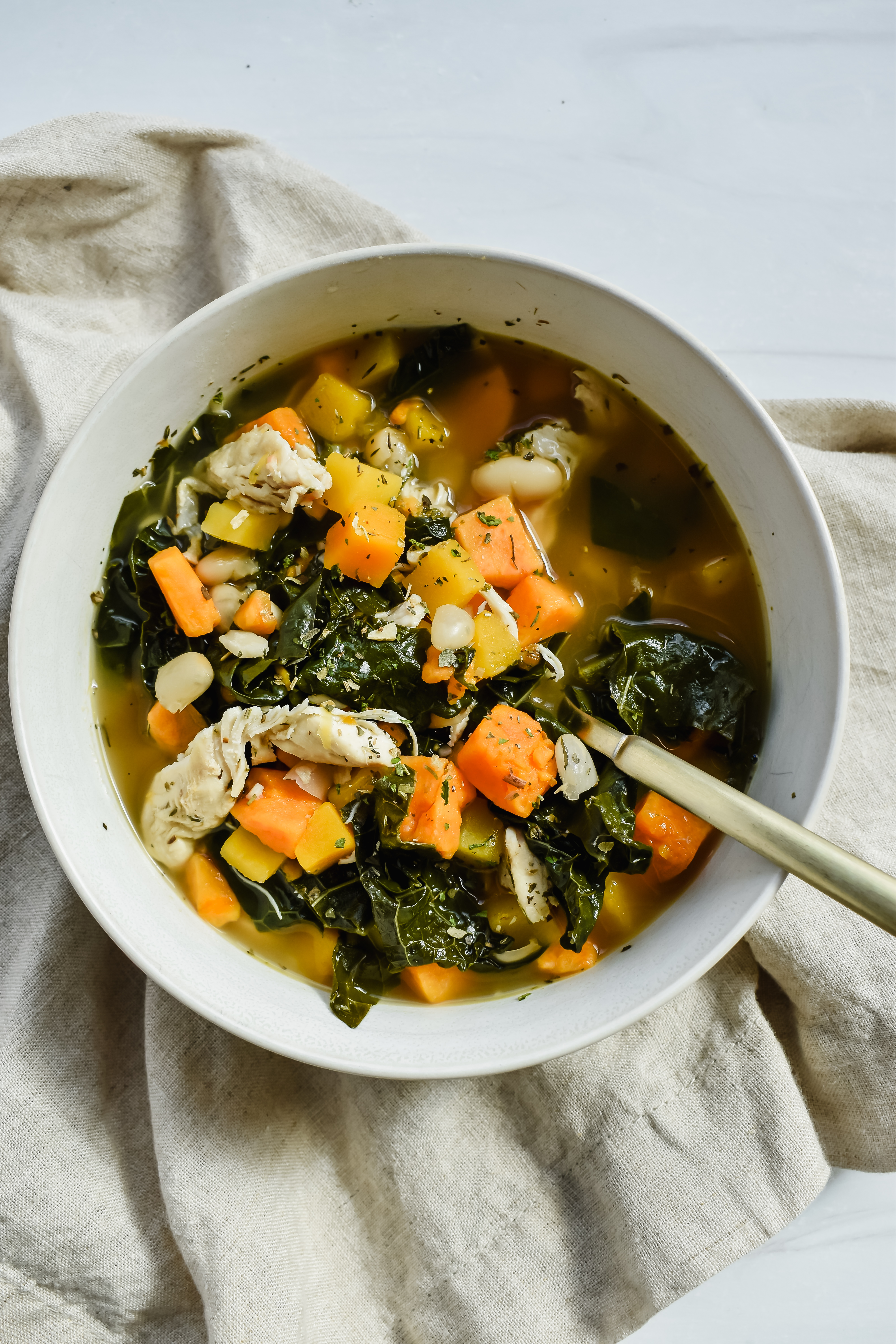 This is a top view of my gut nourishing soup in a bowl. 