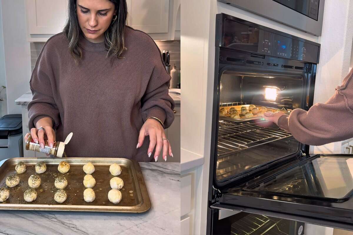 this shows me adding the seasoning on the dough balls and then baking it. 