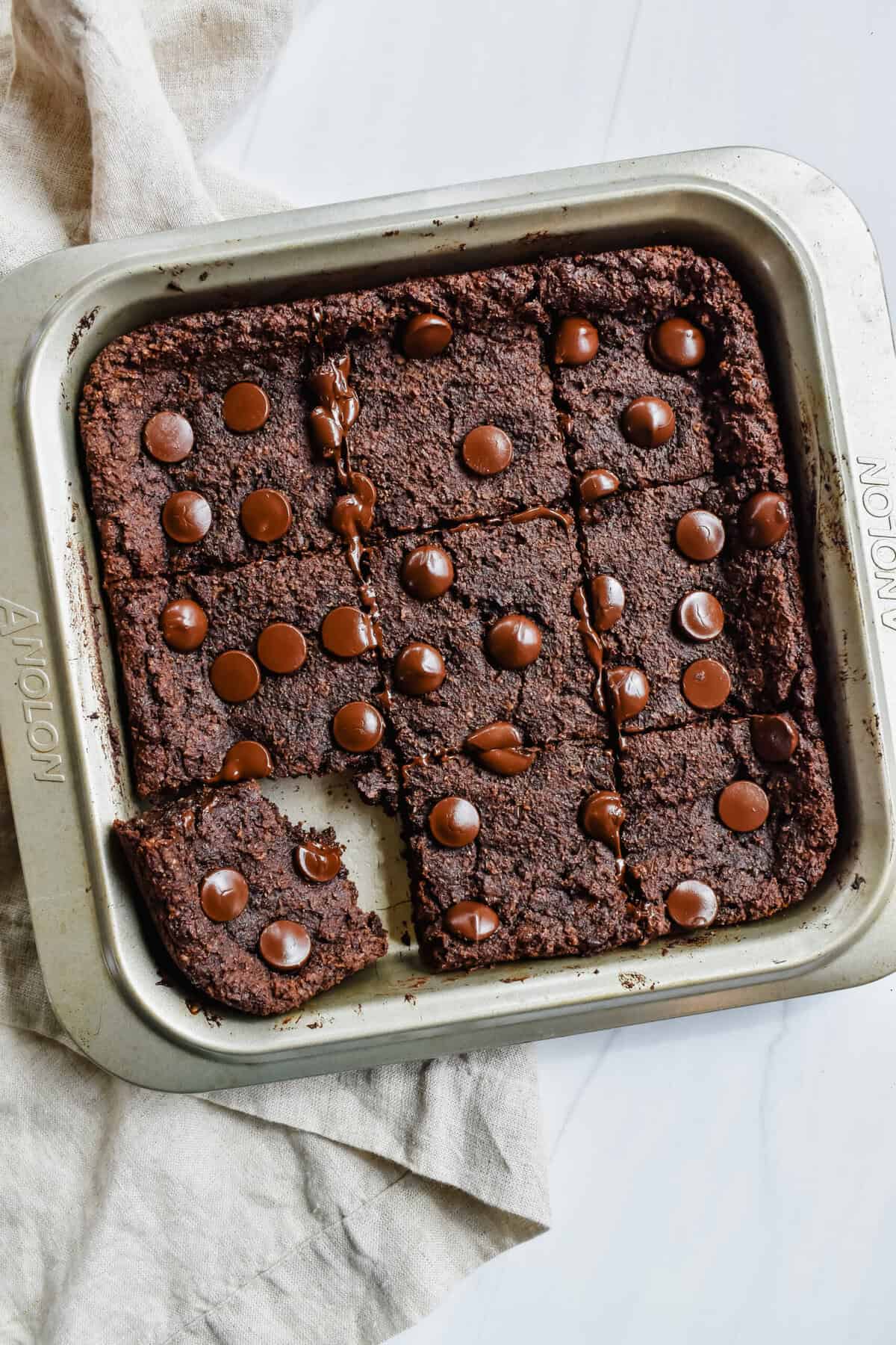 this is a top view of my chickpea brownies recipe in the pan.