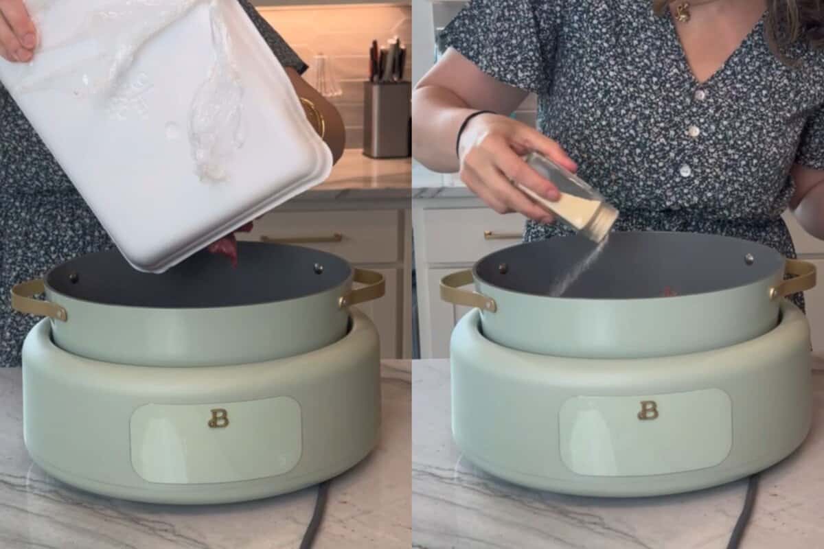 this image shows me adding stew meat and seasonings to the crockpot 