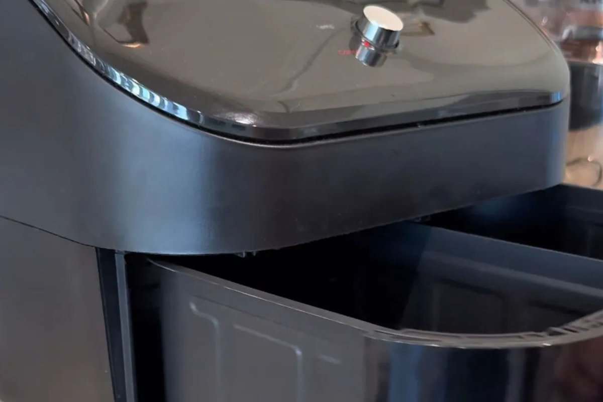 this shows the air fryer that I am putting the salmon into 