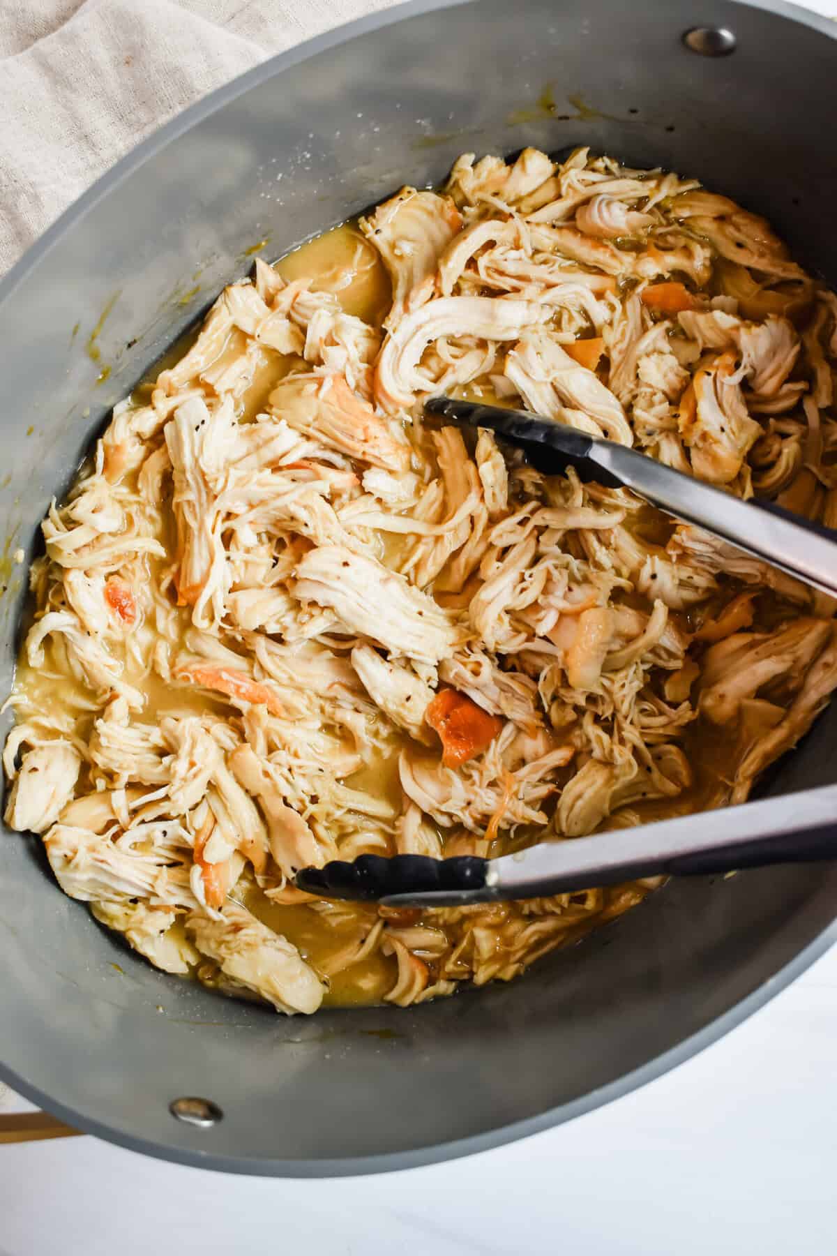 this is a photo of my shredded slow cooker honey mustard chicken still in the slow cooker. 
