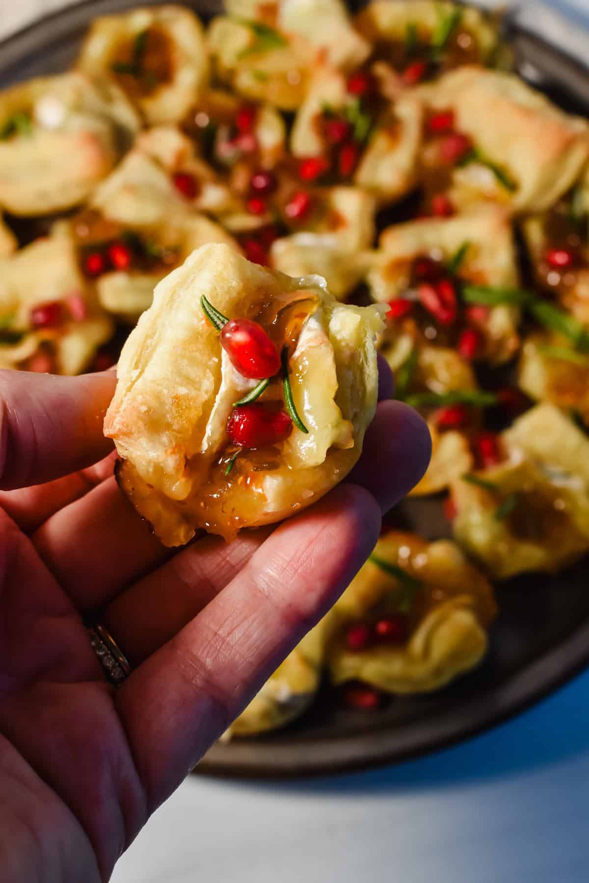 this is a close up of one of my brie and fig bites in my hand 