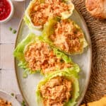 Over head shot of buffalo chicken wraps.