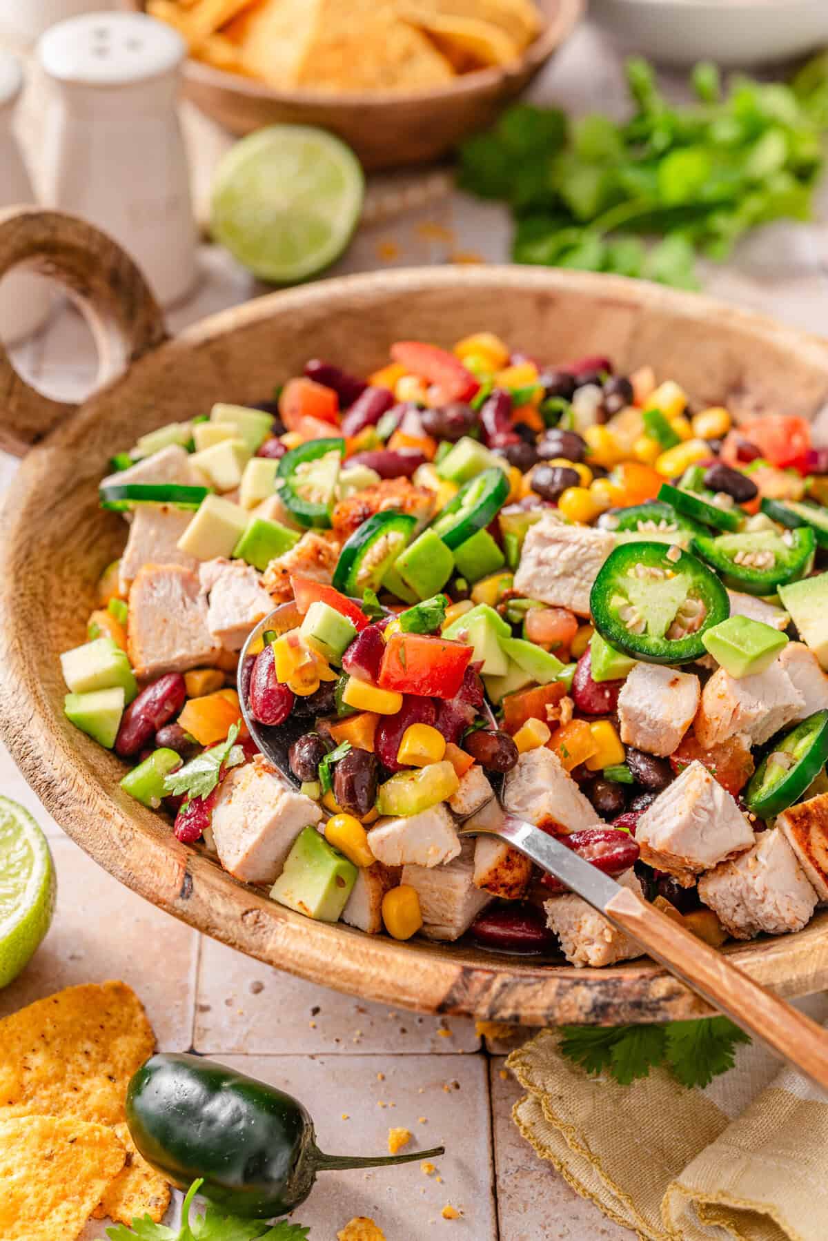 Side angle shot of cowboy caviar salad.