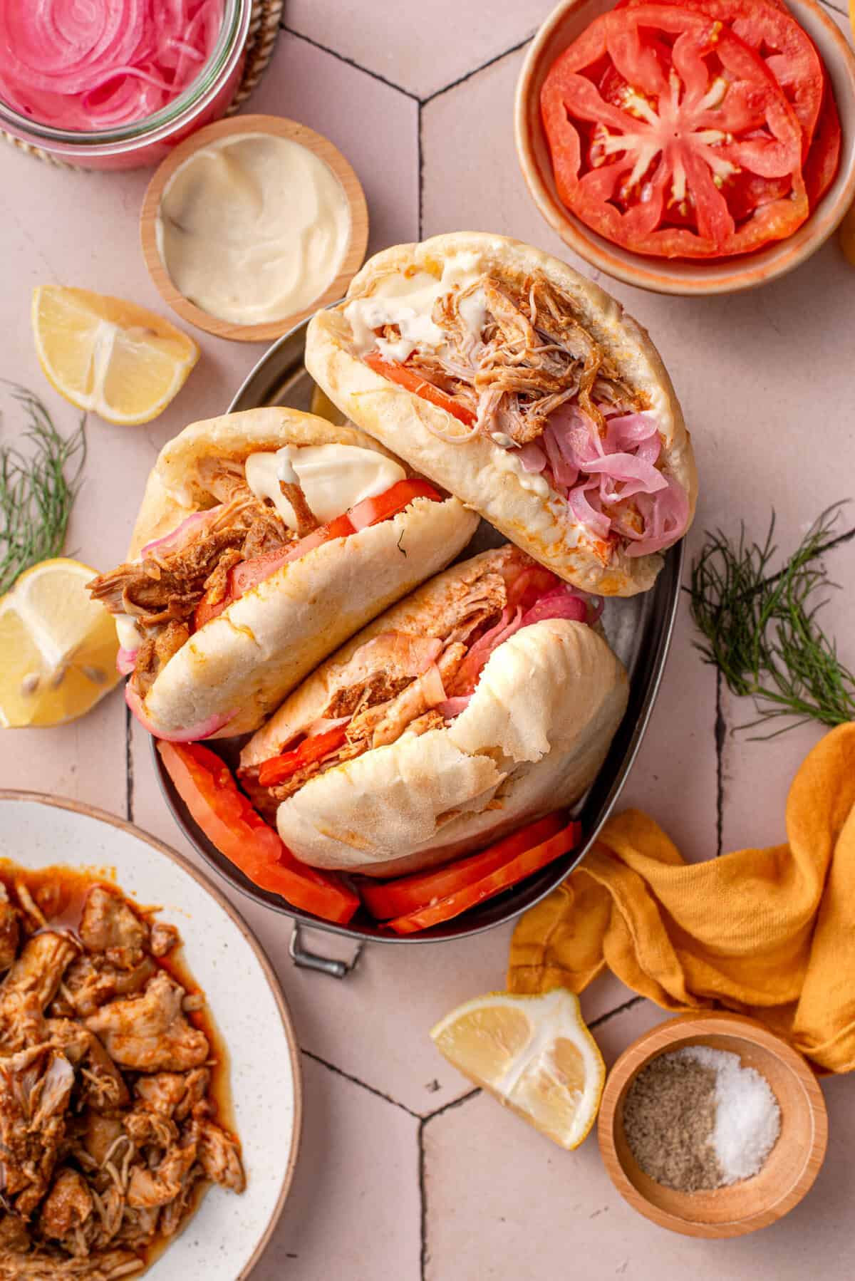 Overhead shot of my slow cooker chicken shawarma.