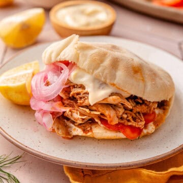 Side angle shot of my slow cooker chicken shawarma.
