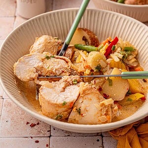 Side shot of my coconut red curry chicken and potatoes.