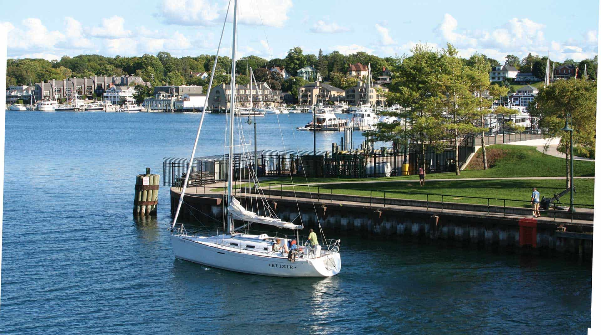 boat on lake charlevoix near Edgewater Inn