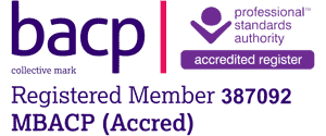 BACP Logo showing Emma's Accreditation and Membership number 387092